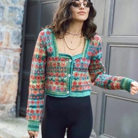 🎀ZARA bloggers favourite floral jacquard cardigan medium - Picture 9 of 16
